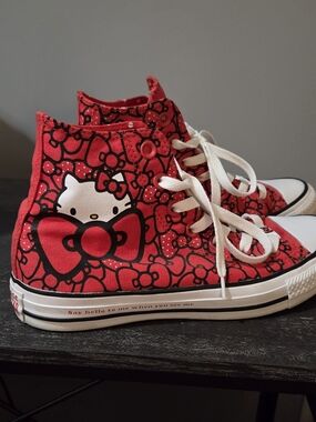 CUTE!Hello Kitty Converse All Star Red Bow High Top Sneakers